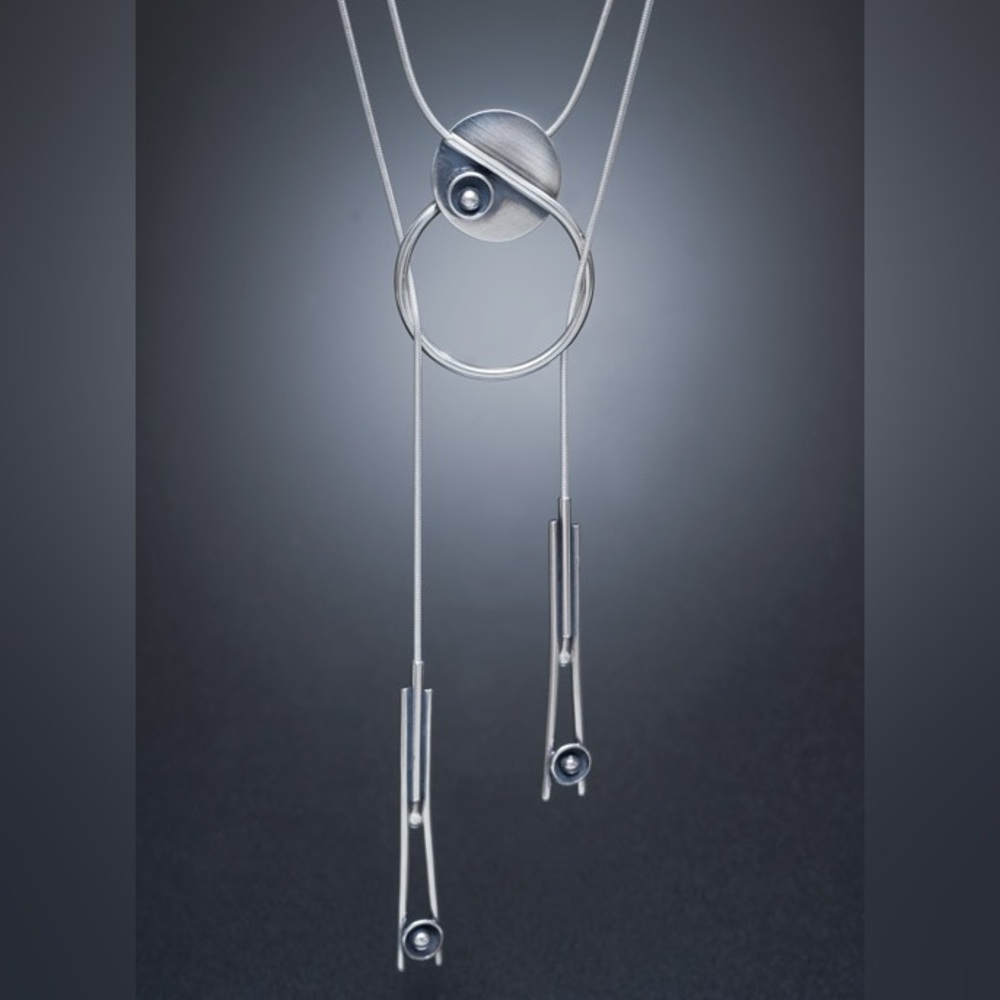 Studio Q Sterling Silver “Dapped Bolera” Lariat Necklace (similar to Bolo Tie)